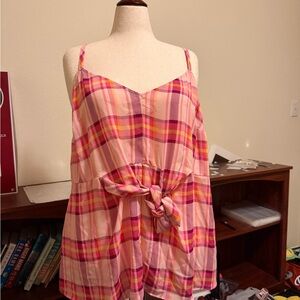Torrid Pink and Orange Plaid Sleeveless Top